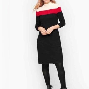 Talbots Red and White Sheath Dress Mock Neck Long Sleeve